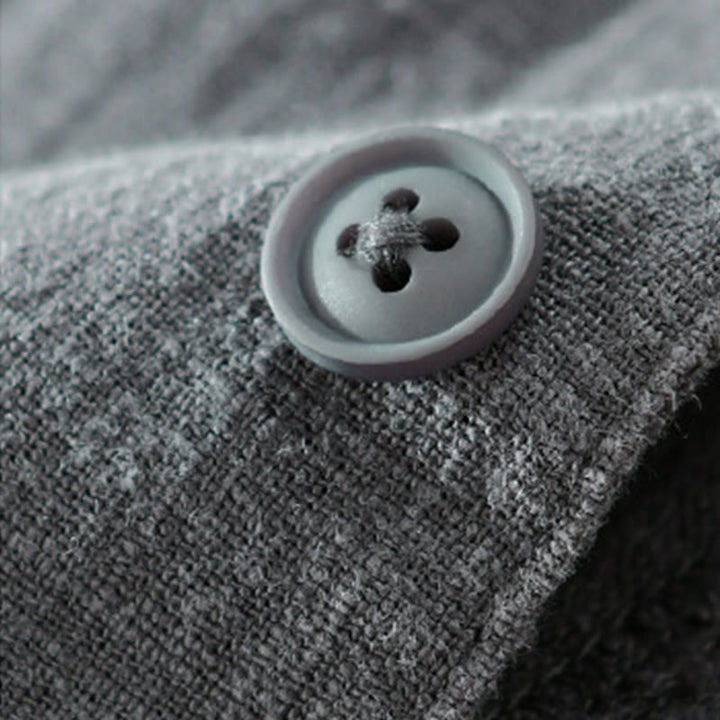 Camisa de lino y algodón de manga larga para hombre con solapa de color liso y bolsillo de Buddha Stones Commute Fall - image 11