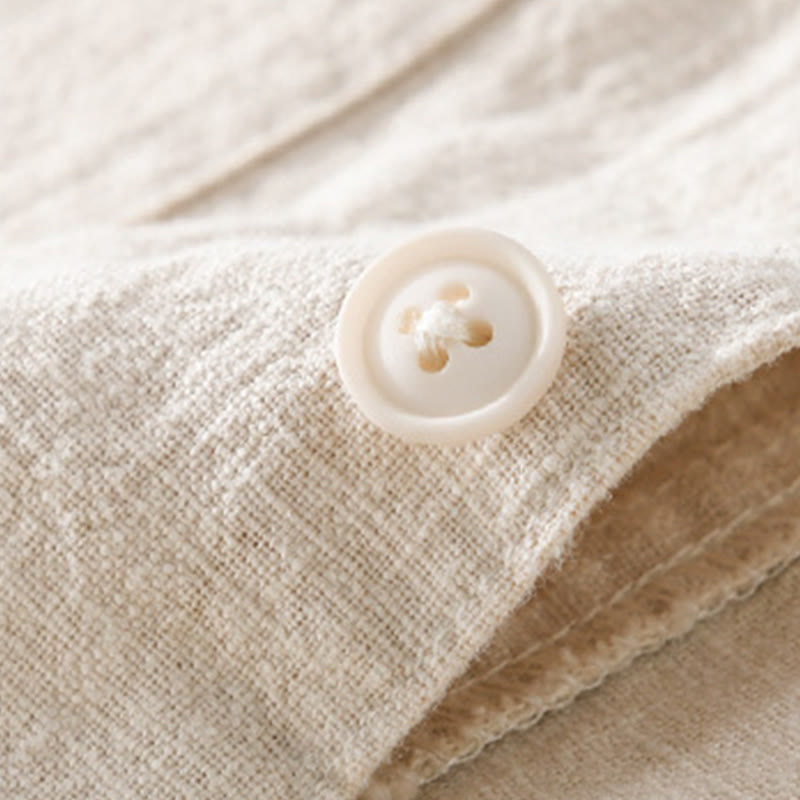 Camisa de lino y algodón de manga larga para hombre con solapa de color liso y bolsillo de Buddha Stones Commute Fall - image 2