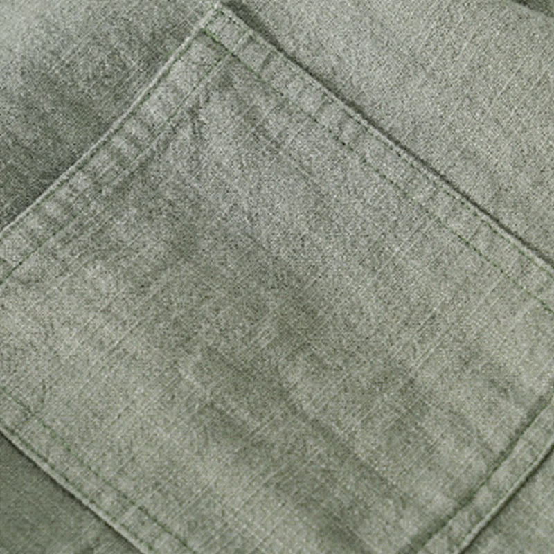 Camisa de lino y algodón de manga larga para hombre con solapa de color liso y bolsillo de Buddha Stones Commute Fall - image 24