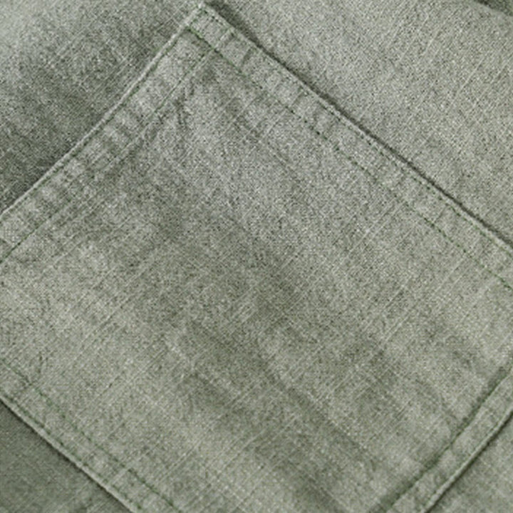 Camisa de lino y algodón de manga larga para hombre con solapa de color liso y bolsillo de Buddha Stones Commute Fall - image 24