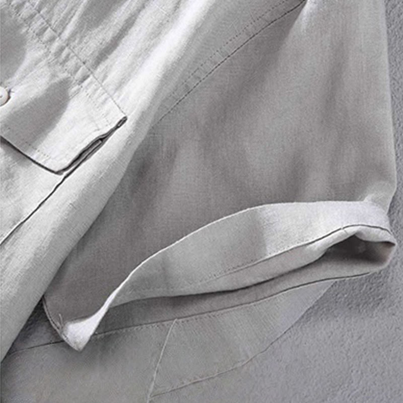 Camisa de lino de manga corta para hombre, diseño sencillo, con cuello redondo y bolsillo, con Buddha Stones - image 8
