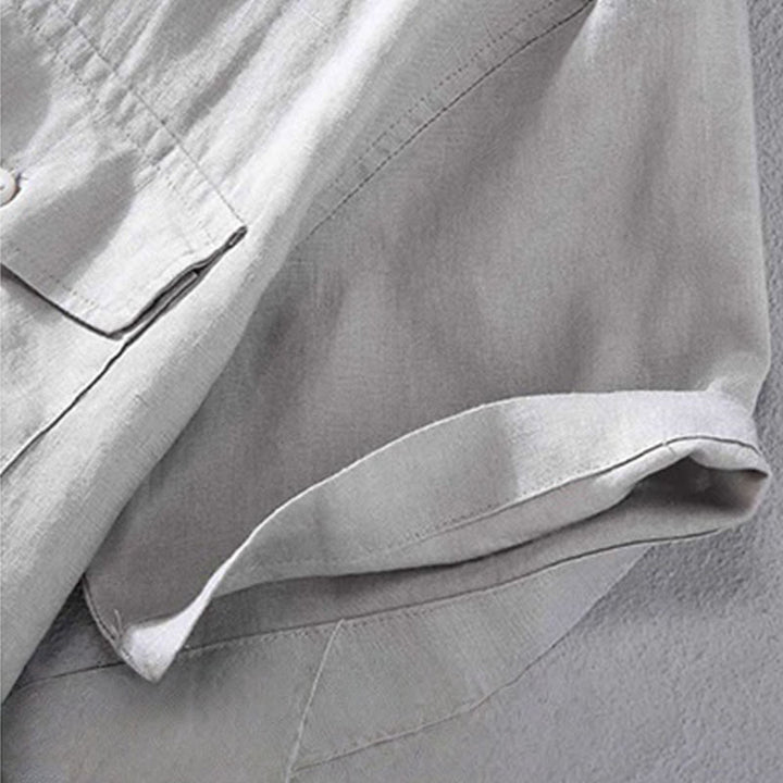 Camisa de lino de manga corta para hombre, diseño sencillo, con cuello redondo y bolsillo, con Buddha Stones - image 8
