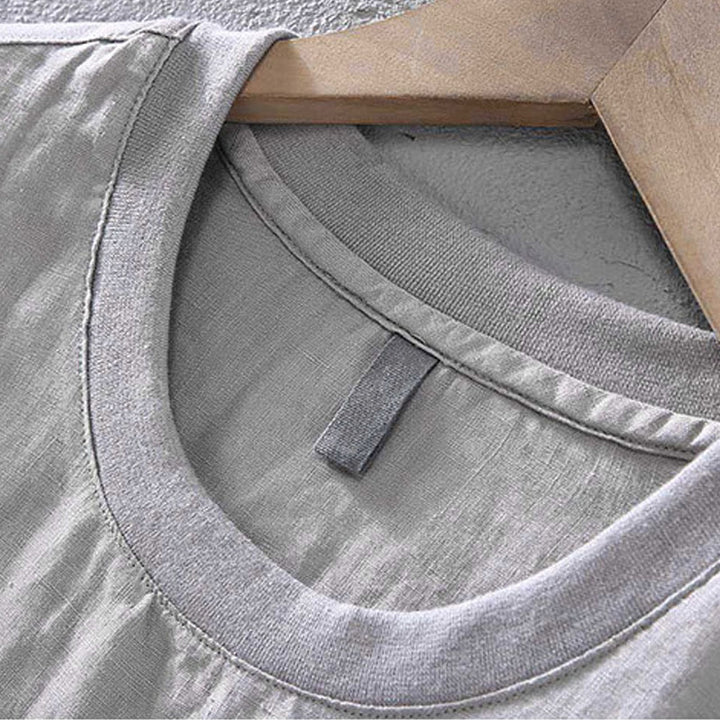 Camisa de lino de manga corta para hombre, diseño sencillo, con cuello redondo y bolsillo, con Buddha Stones - image 3