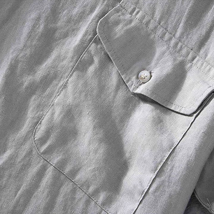 Camisa de lino de manga corta para hombre, diseño sencillo, con cuello redondo y bolsillo, con Buddha Stones - image 9