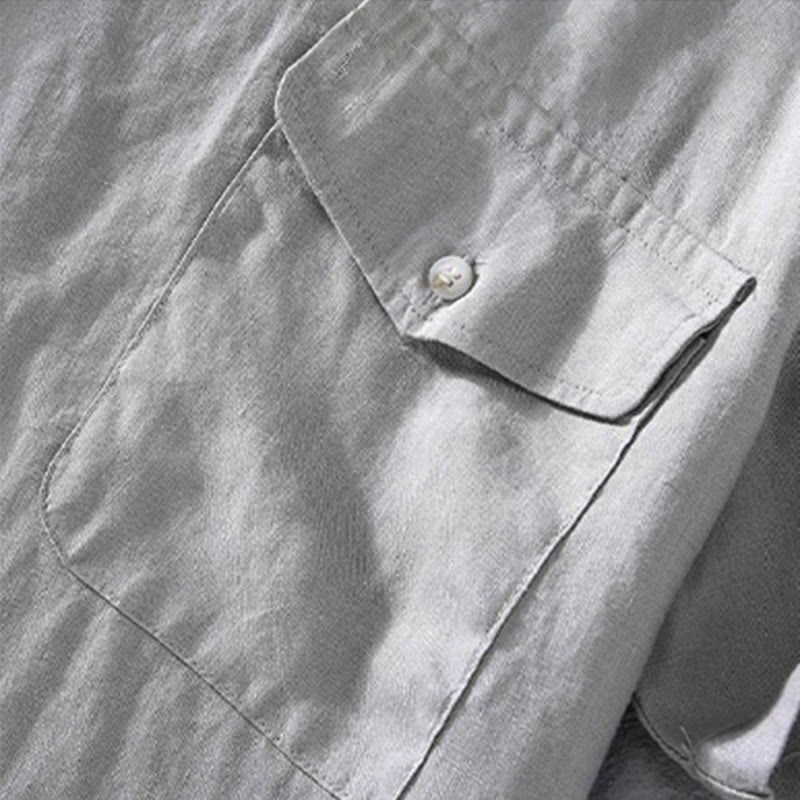 Camisa de lino de manga corta para hombre, diseño sencillo, con cuello redondo y bolsillo, con Buddha Stones - image 5