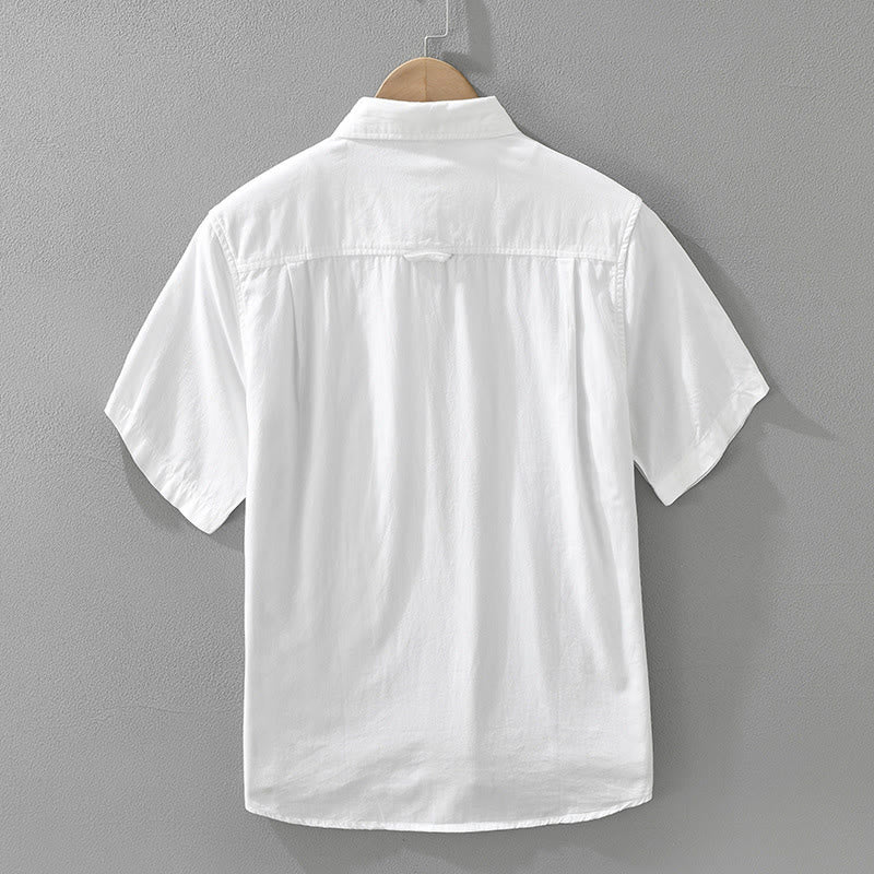 Camisa de algodón de manga corta para hombre con diseño artístico simple y bordado de bambú y Buddha Stones - image 2