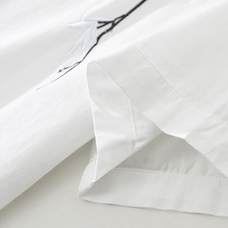 Camisa de algodón de manga corta para hombre con diseño artístico simple y bordado de bambú y Buddha Stones - image 11