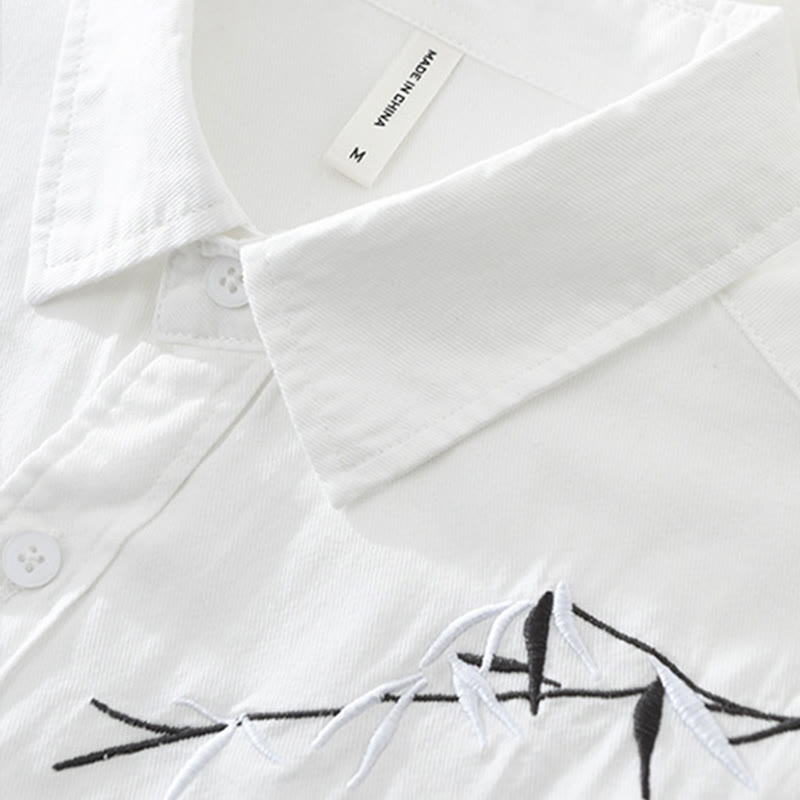 Camisa de algodón de manga corta para hombre con diseño artístico simple y bordado de bambú y Buddha Stones - image 5