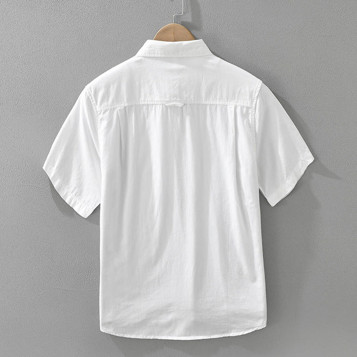 Camisa de algodón de manga corta para hombre con diseño artístico simple y bordado de bambú y Buddha Stones - image 3