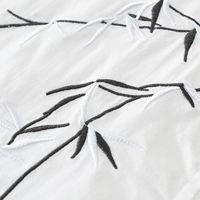 Camisa de algodón de manga corta para hombre con diseño artístico simple y bordado de bambú y Buddha Stones - image 6