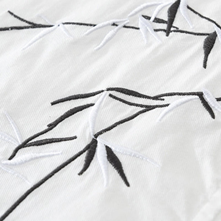 Camisa de algodón de manga corta para hombre con diseño artístico simple y bordado de bambú y Buddha Stones - image 6