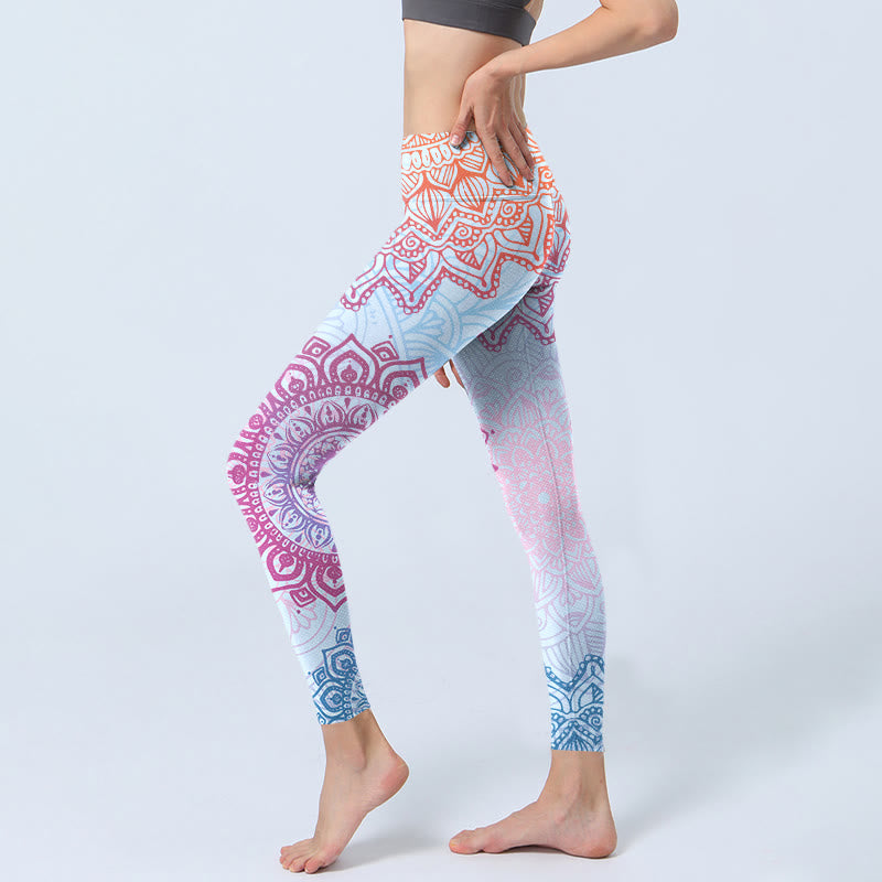 Leggings de yoga para mujer con estampado de mandala rosa y azul con piedras de Buddha Stones - image 2