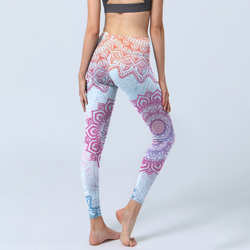 Leggings de yoga para mujer con estampado de mandala rosa y azul con piedras de Buddha Stones - image 5