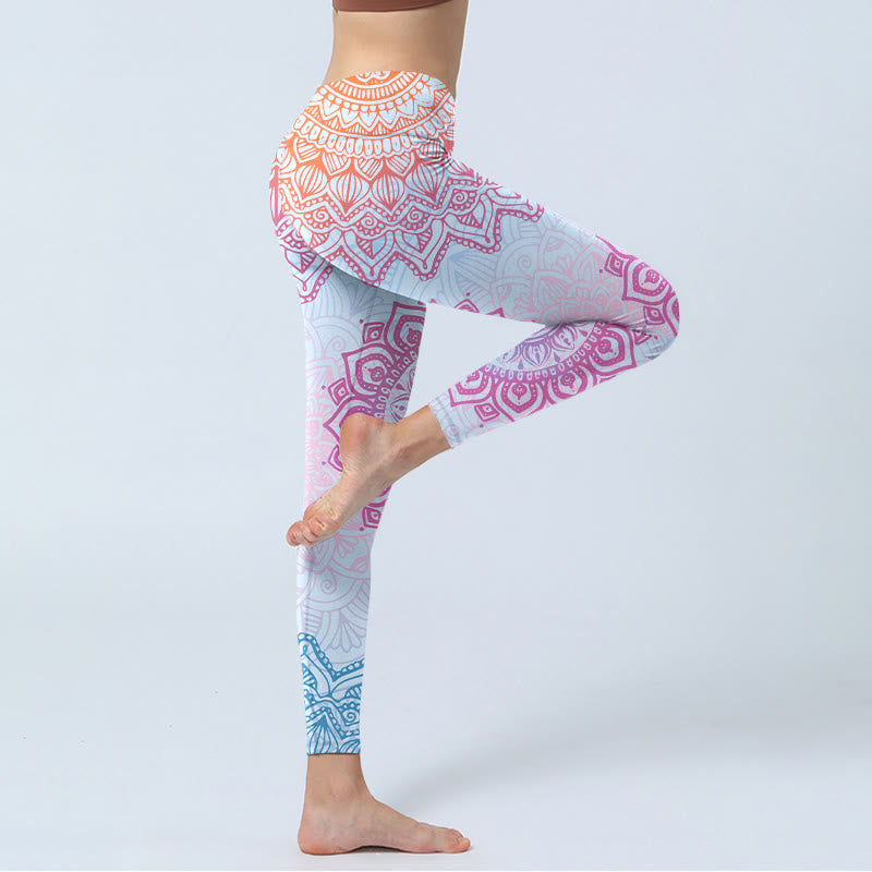 Leggings de yoga para mujer con estampado de mandala rosa y azul con piedras de Buddha Stones - image 4