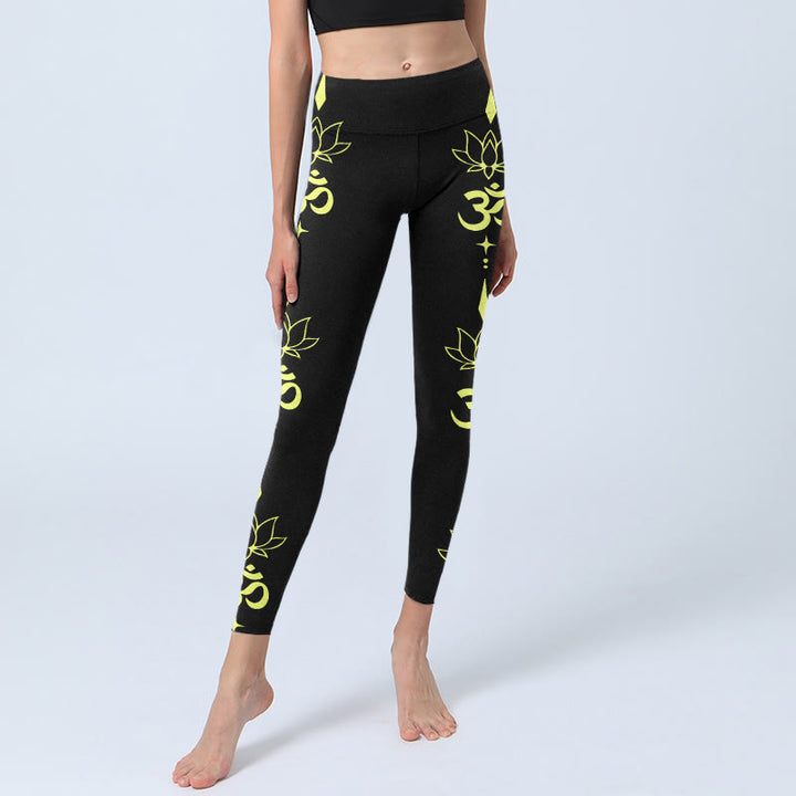 Leggings de yoga para mujer con estampado de símbolo OM, flor de loto y Buddha Stones - image 5