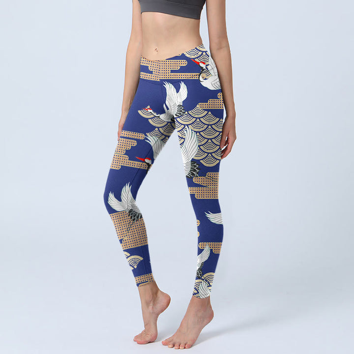 Leggings de yoga para mujer con estampado de grullas de corona roja, nubes auspiciosas y piedras de Buddha Stones - Azul real - US18，UK/AU22，EU50 (4XL) - image 0