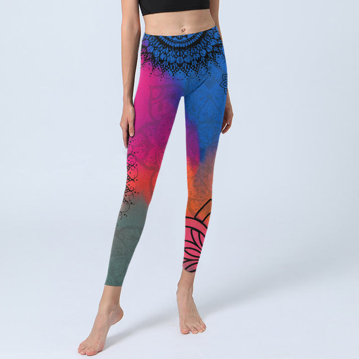 Leggings de yoga para mujer con estampado de mandala, flores, rosas, rojas y azules , de Buddha Stones - image 6