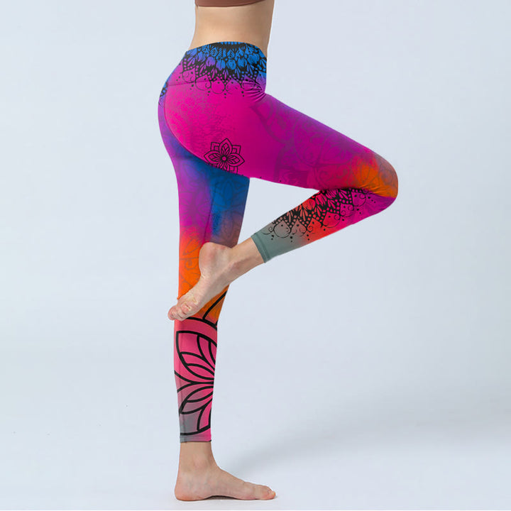 Leggings de yoga para mujer con estampado de mandala, flores, rosas, rojas y azules , de Buddha Stones - image 3