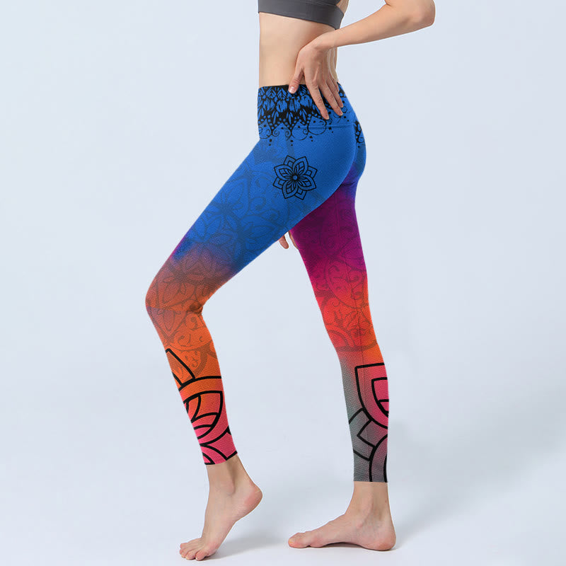 Leggings de yoga para mujer con estampado de mandala, flores, rosas, rojas y azules , de Buddha Stones - image 2