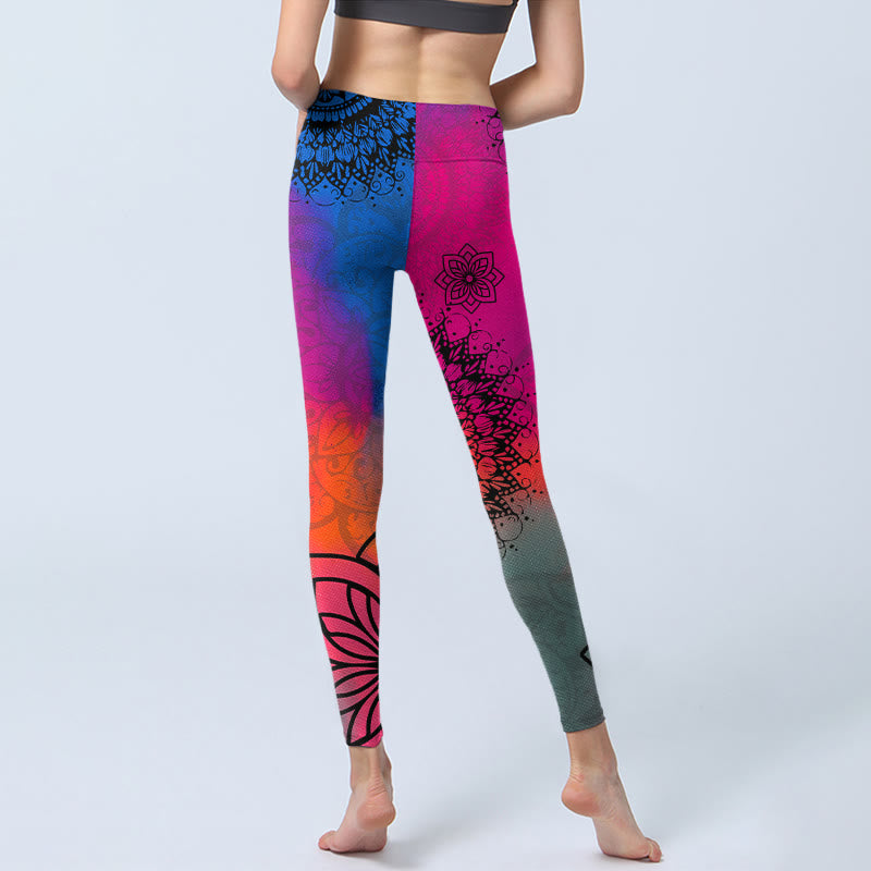 Leggings de yoga para mujer con estampado de mandala, flores, rosas, rojas y azules , de Buddha Stones - image 6