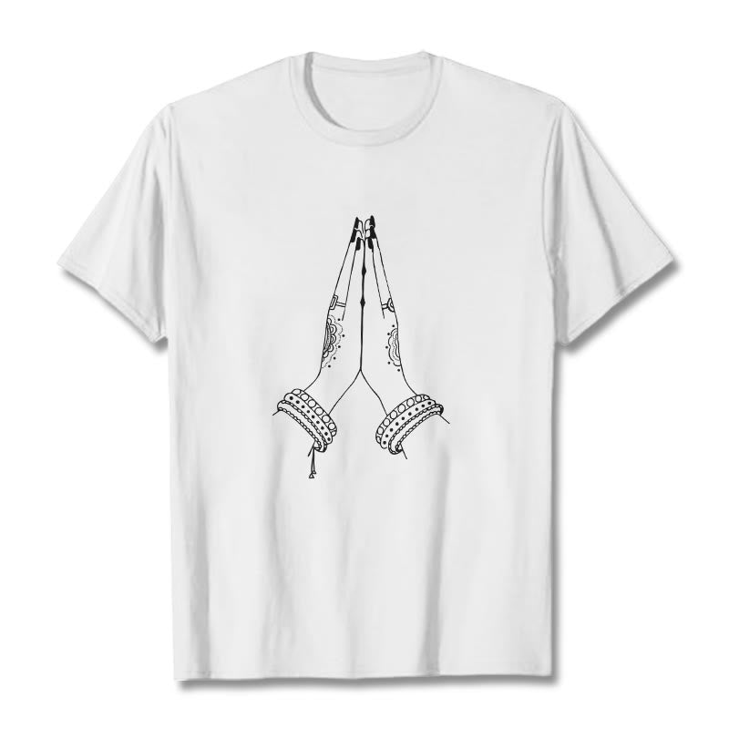 Camiseta con diseño de oración de manos unidas con Buddha Stones - Blanco - 2XL - image 7