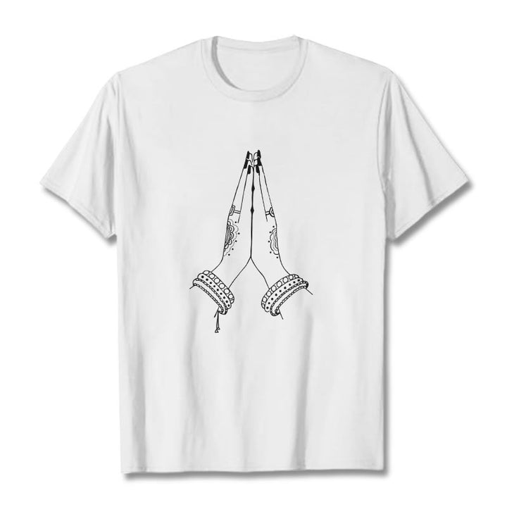 Camiseta con diseño de oración de manos unidas con Buddha Stones - Blanco - 2XL - image 7