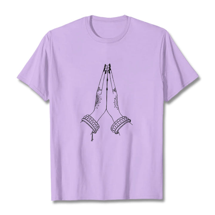 Camiseta con diseño de oración de manos unidas con Buddha Stones - Ciruela - 2XL - image 16