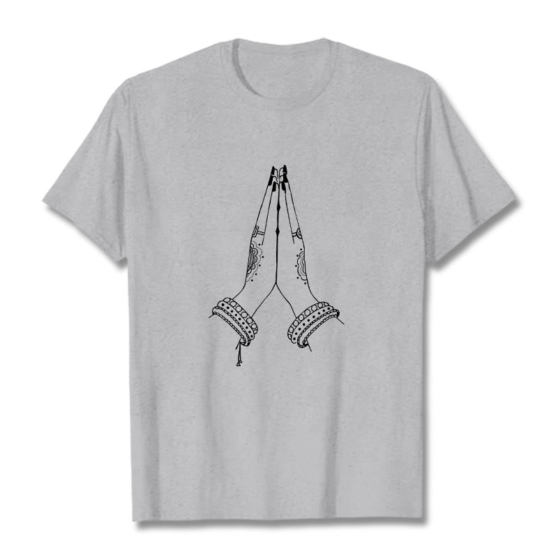 Camiseta con diseño de oración de manos unidas con Buddha Stones - Gris claro - 2XL - image 19