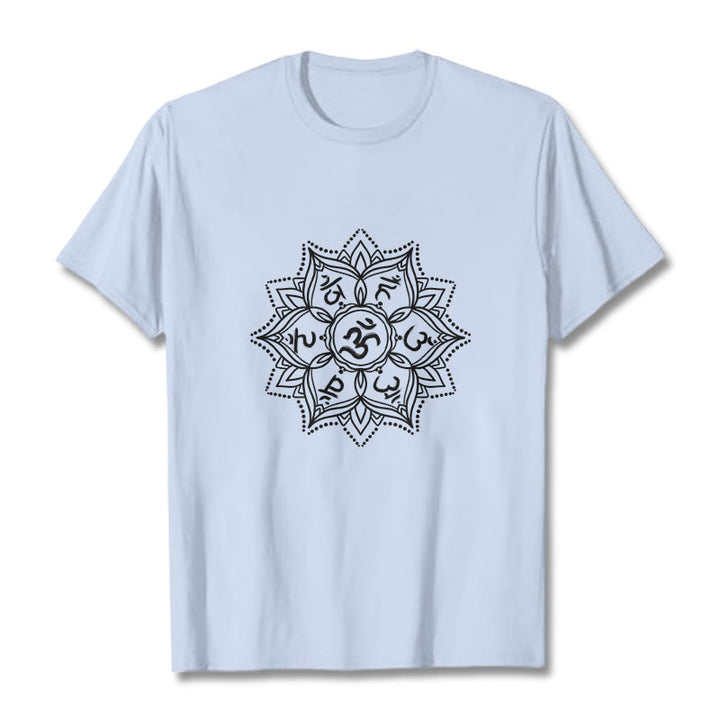 Camiseta con Buddha Stones, Mandala, flor, Om Mani Padme Hum, Mantra sánscrito - Cian claro - 2XL - image 18