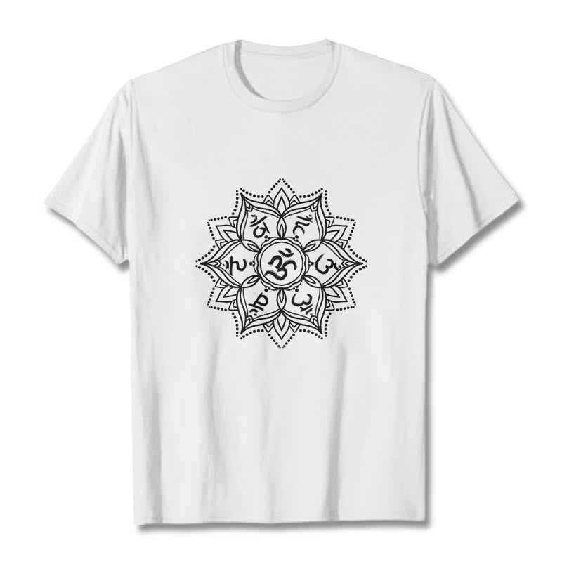 Camiseta con Buddha Stones, Mandala, flor, Om Mani Padme Hum, Mantra sánscrito - Blanco - 2XL - image 0