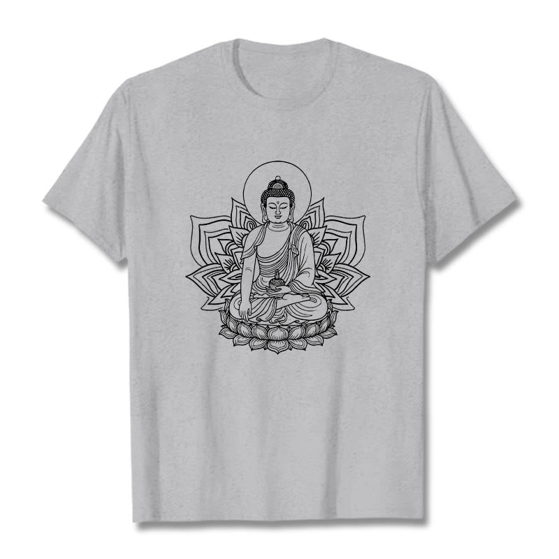 Camiseta con el Buddha Stones de la Medicina sentado en un pedestal de loto y piedras de Buda - Gris claro - 2XL - image 19