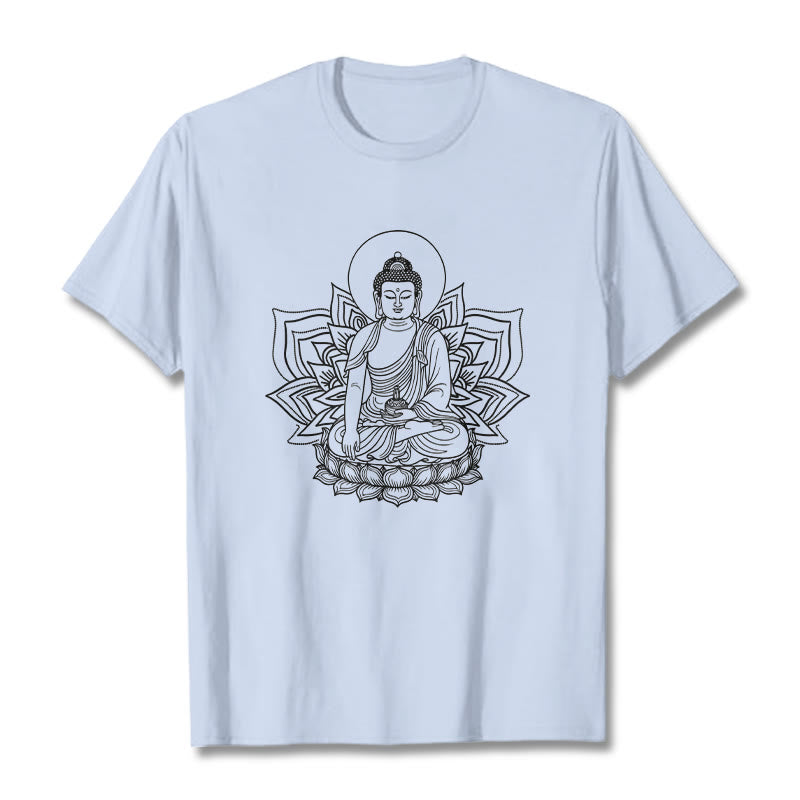 Camiseta con el Buddha Stones de la Medicina sentado en un pedestal de loto y piedras de Buda - Cian claro - 2XL - image 18