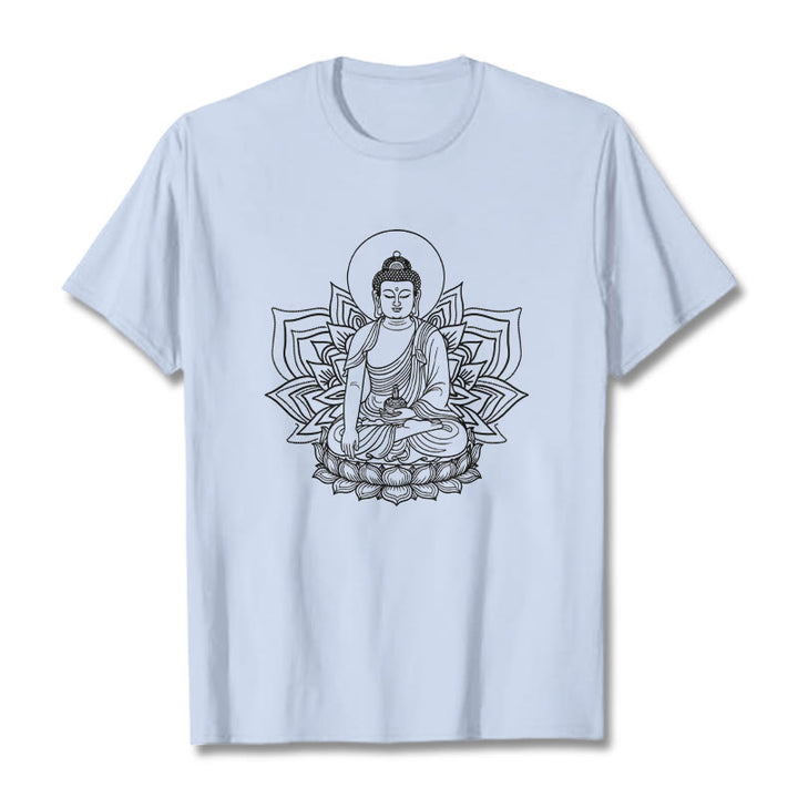 Camiseta con el Buddha Stones de la Medicina sentado en un pedestal de loto y piedras de Buda - Cian claro - 2XL - image 18