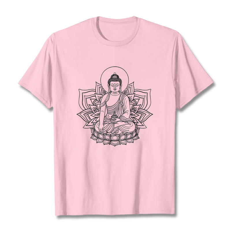 Camiseta con el Buddha Stones de la Medicina sentado en un pedestal de loto y piedras de Buda - rosa claro - 2XL - image 12
