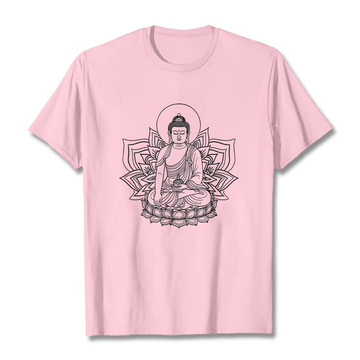 Camiseta con el Buddha Stones de la Medicina sentado en un pedestal de loto y piedras de Buda - rosa claro - 2XL - image 12