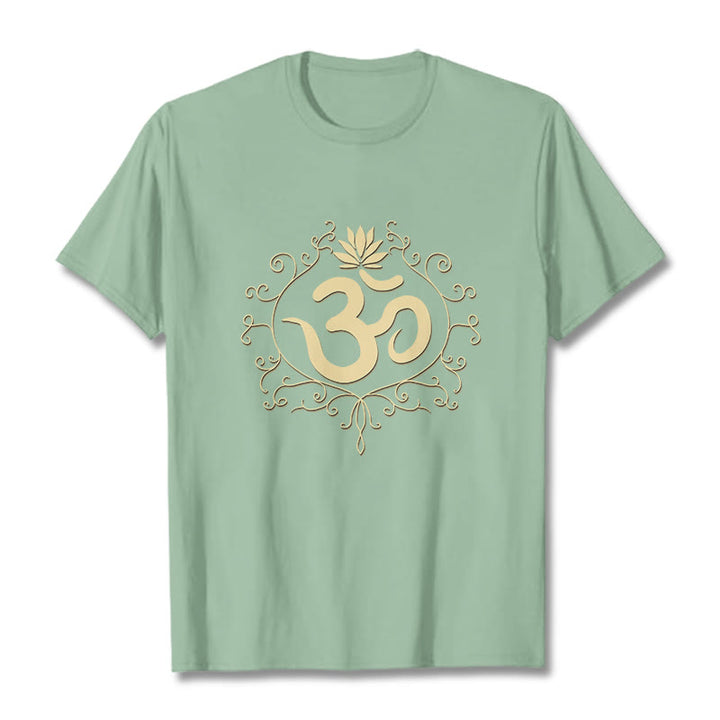 Camiseta con Buddha Stones, símbolo Om, vides y flor de loto - Verde pálido - 2XL - image 18
