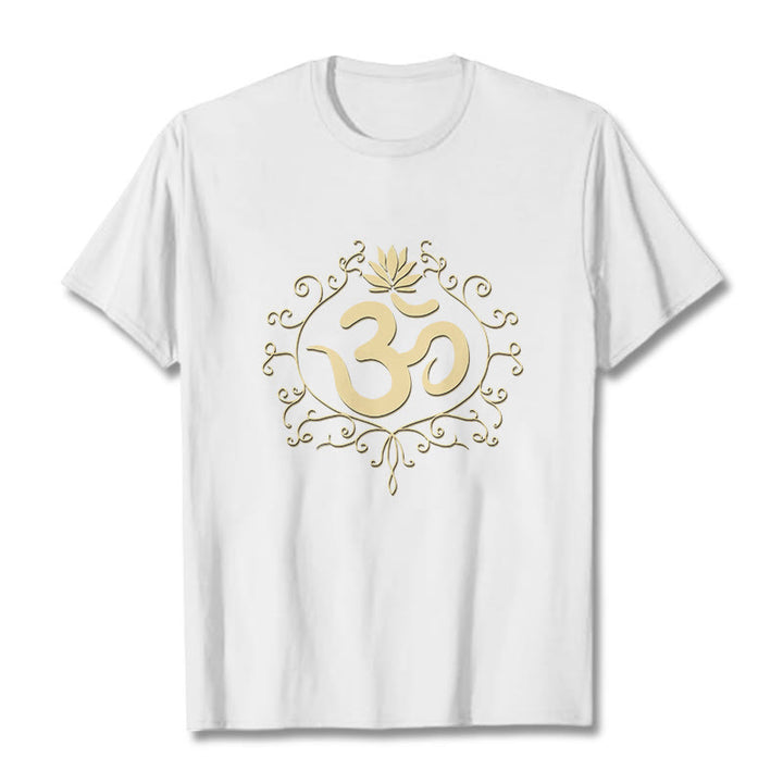Camiseta con Buddha Stones, símbolo Om, vides y flor de loto - Blanco - 2XL - image 7