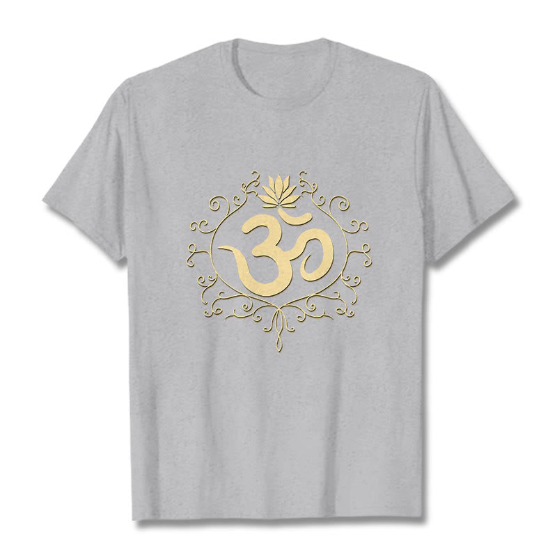 Camiseta con Buddha Stones, símbolo Om, vides y flor de loto - Gris claro - 2XL - image 10