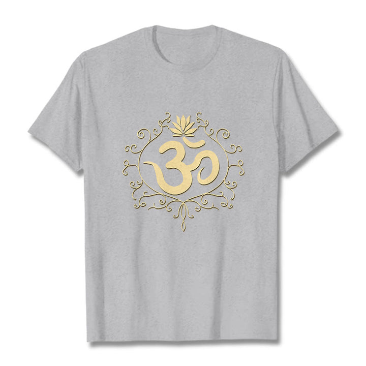 Camiseta con Buddha Stones, símbolo Om, vides y flor de loto - Gris claro - 2XL - image 10