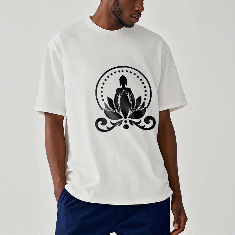 Camiseta de meditación con Buddha Stones sentado sobre una flor de loto y piedras de Buda - image 8