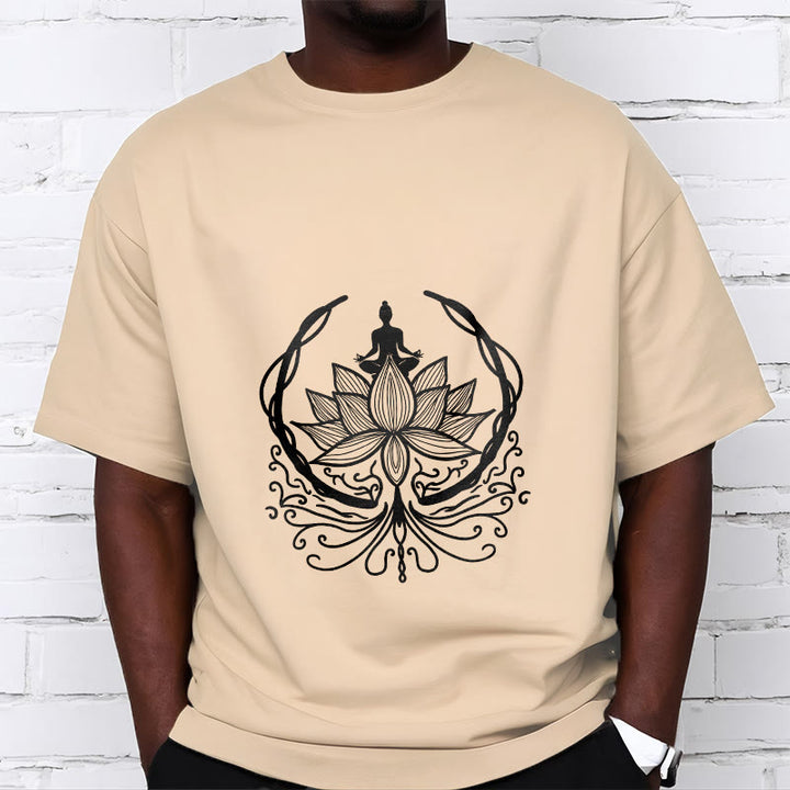 Camiseta de meditación con Buddha Stones sentado dentro de una flor de loto y piedras de Buda - image 11