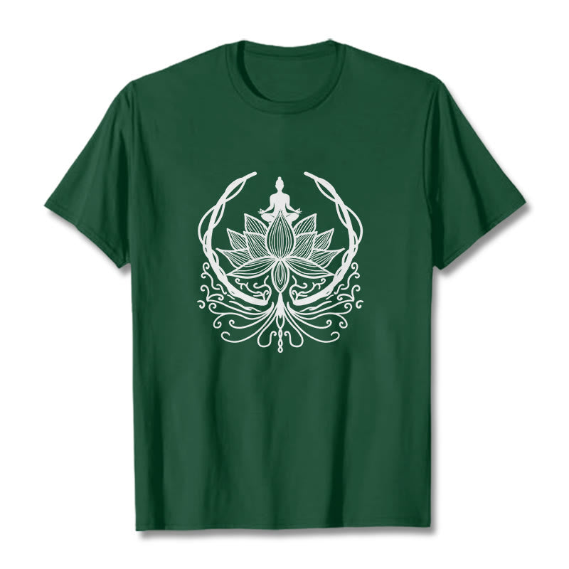Camiseta de meditación con Buddha Stones sentado dentro de una flor de loto y piedras de Buda - Verde bosque - 2XL - image 4
