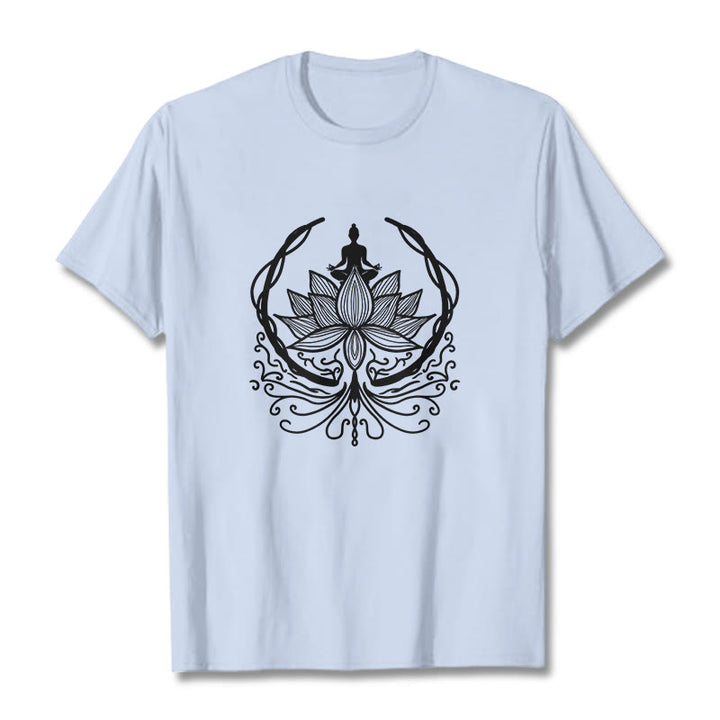 Camiseta de meditación con Buddha Stones sentado dentro de una flor de loto y piedras de Buda - Cian claro - 2XL - image 18