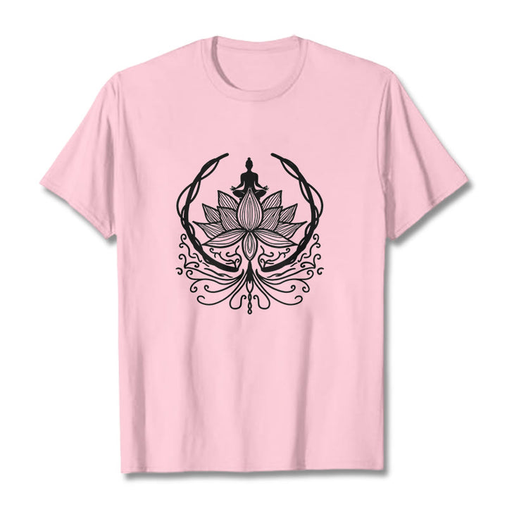 Camiseta de meditación con Buddha Stones sentado dentro de una flor de loto y piedras de Buda - rosa claro - 2XL - image 12
