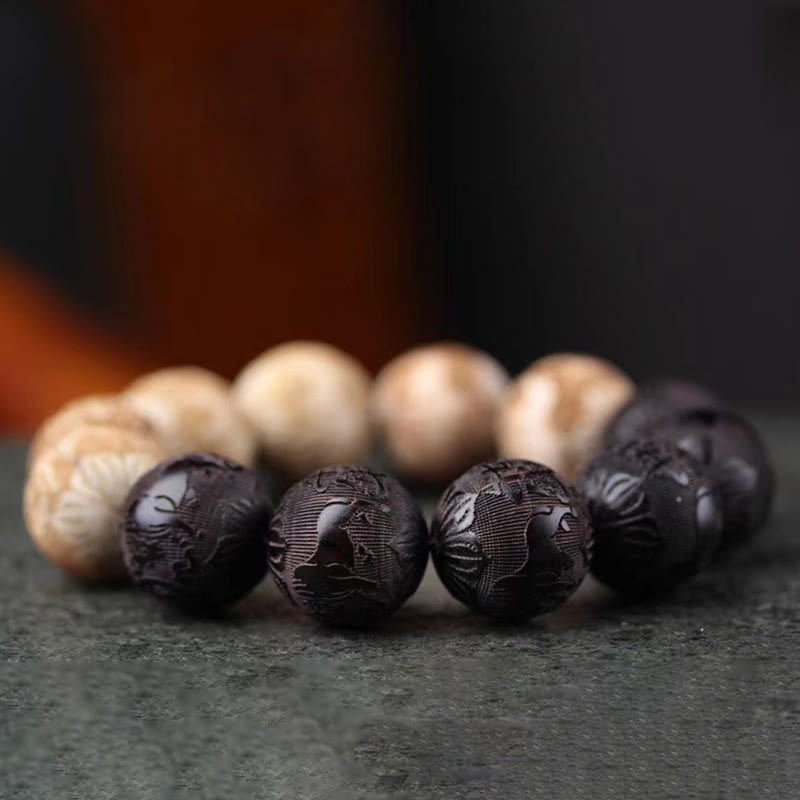 Pulsera de la paz con grabado de buey y yin yang, madera de ébano y madera de alcanfor con Buddha Stones - image 3