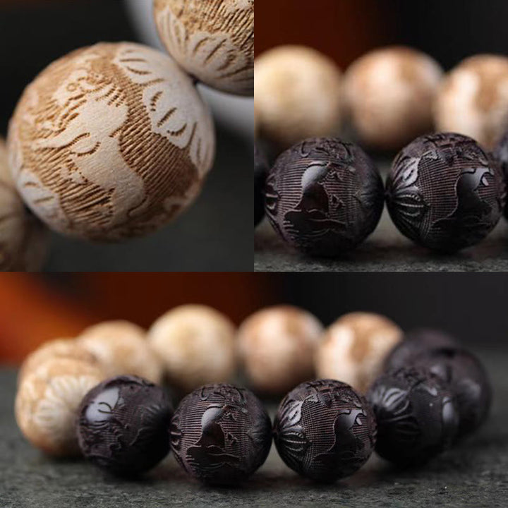 Pulsera de la paz con grabado de buey y yin yang, madera de ébano y madera de alcanfor con Buddha Stones - image 9