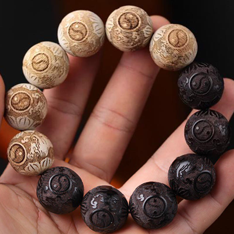 Pulsera de la paz con grabado de buey y yin yang, madera de ébano y madera de alcanfor con Buddha Stones - image 4