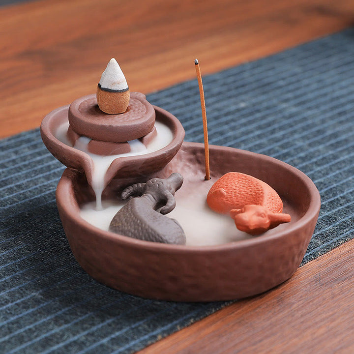 Quemador de incienso de cerámica de arcilla morada con forma de pez koi y buey, con Buddha Stones y curación, para decoración. - image 2