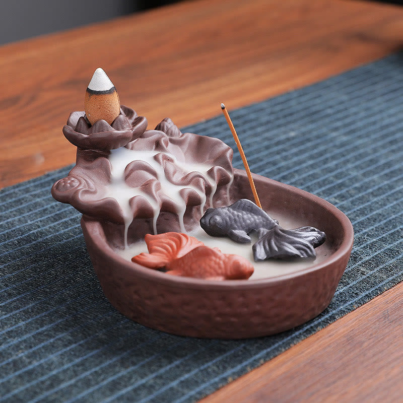 Quemador de incienso de cerámica de arcilla morada con forma de pez koi y buey, con Buddha Stones y curación, para decoración. - image 8