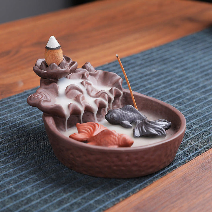 Quemador de incienso de cerámica de arcilla morada con forma de pez koi y buey, con Buddha Stones y curación, para decoración. - image 8